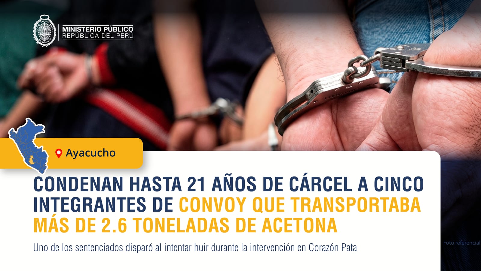VRAEM: condenan hasta 21 años de cárcel a cinco integrantes de convoy que transportaba más de 2.6 toneladas de acetona. Fotografía publicada por Ministerio Público - Fiscalía de la Nación en su sala de prensa de gob.pe.
